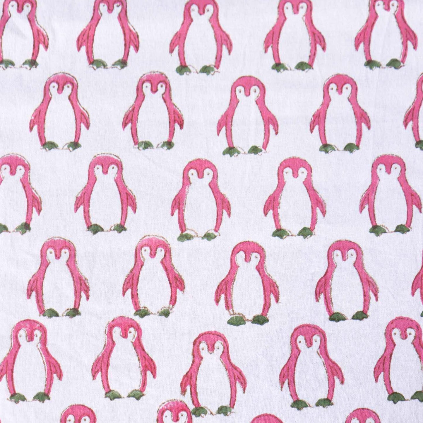 Pink Penguin - Handblock Bedsheet (108x108 inches)