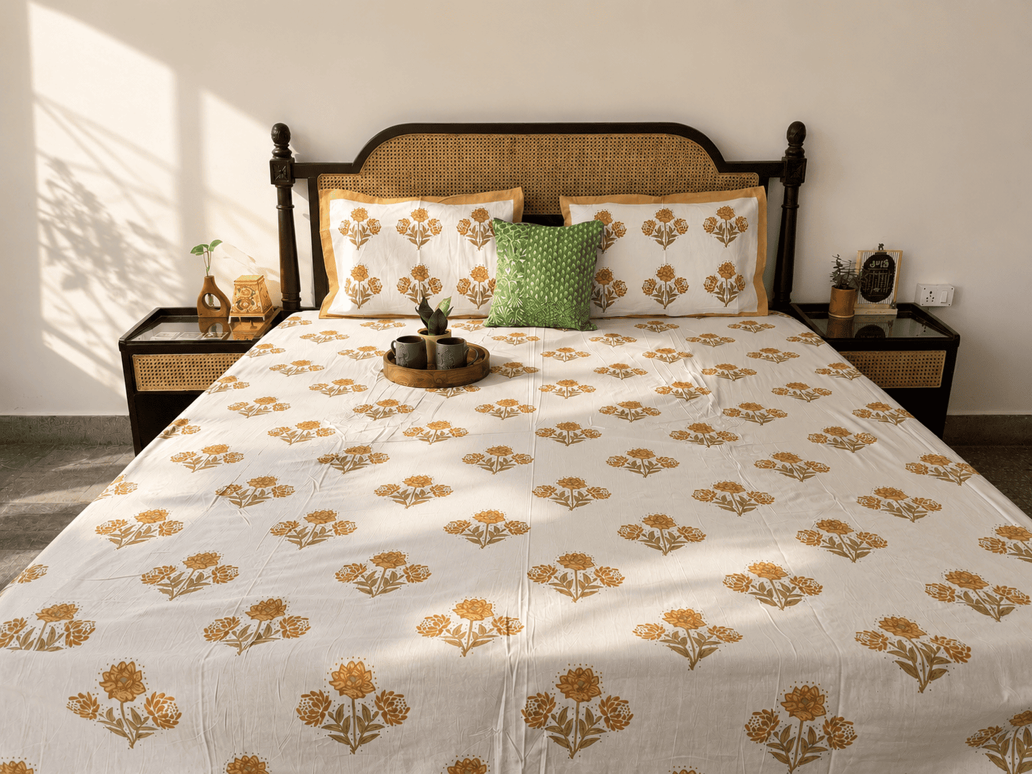 Gulistan Yellow - Flat I Fitted Bedsheet (108x108 Inches)
