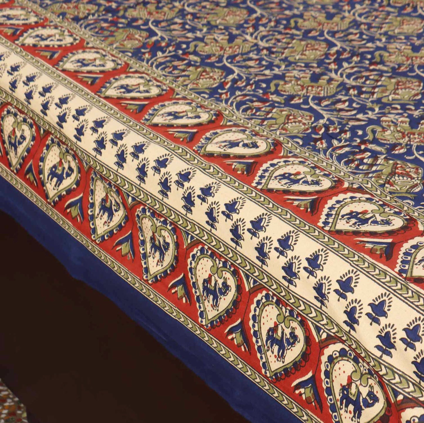 Kalamkari Haathi Blue - Single Bed Bedsheet (60x90 Inches)