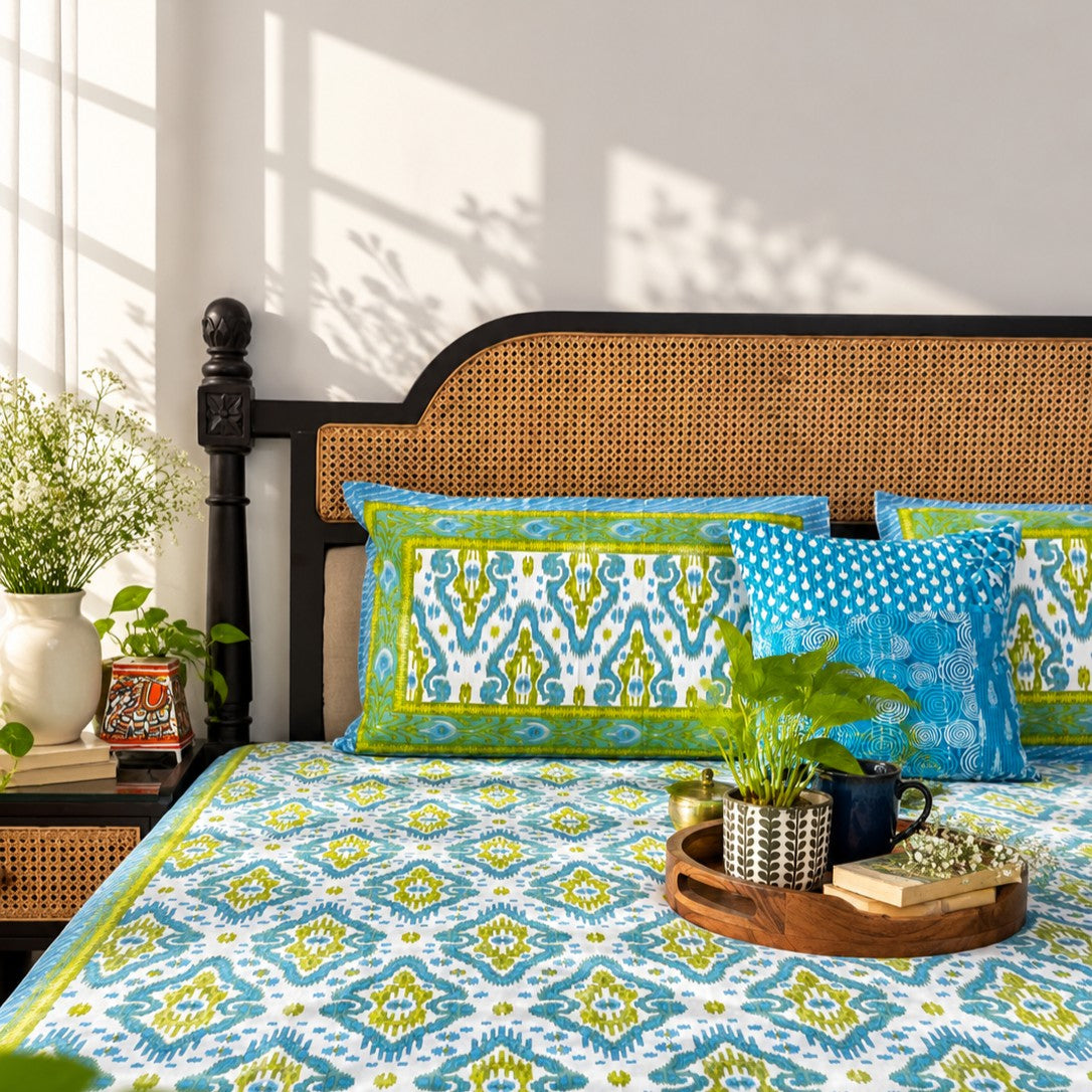 Dohar Bedding Set - Ikkat Green