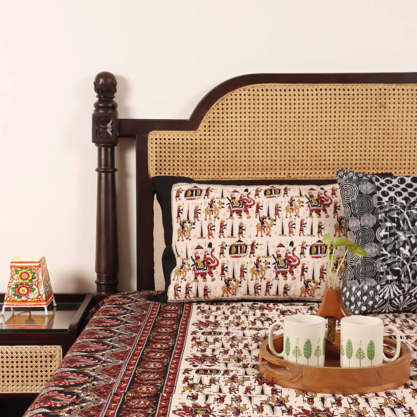 Kalamkari Haathi Ghoda  - Flat I Fitted Bedsheet (90x108 inches)