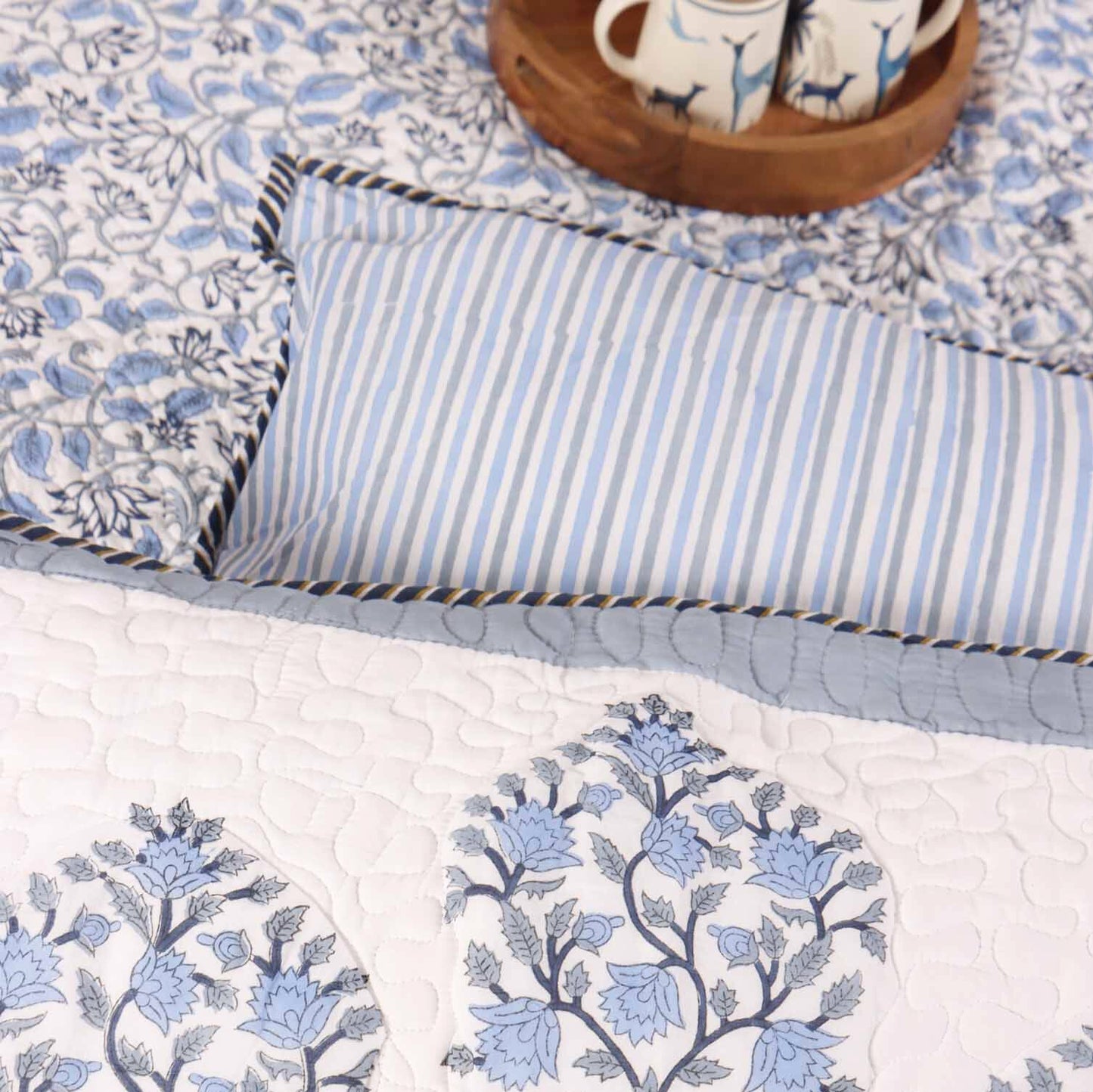 Nirmal - Quilted and Reversible Handblock Bedcover I Comforter