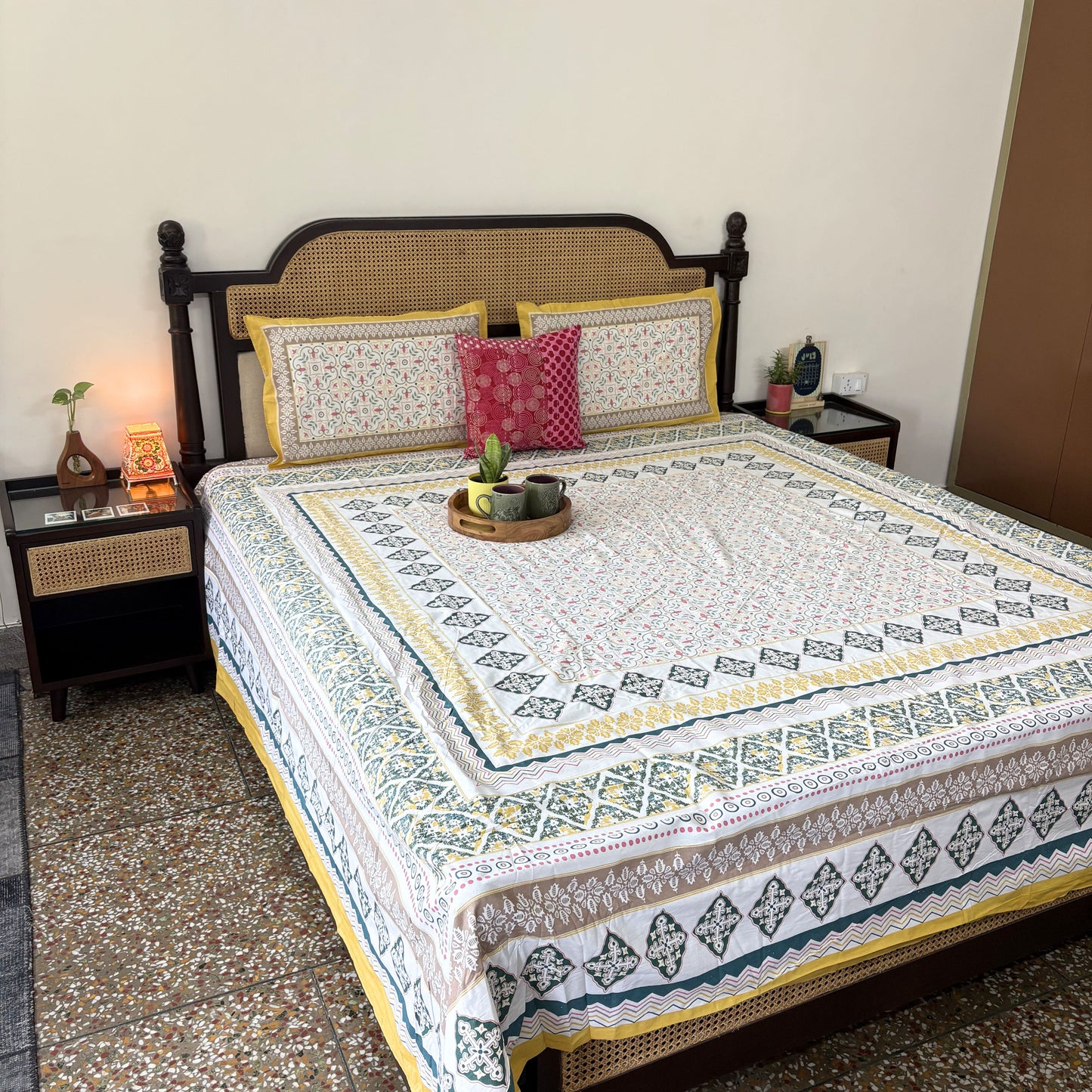 Meghal Yellow - Flat I Fitted Bedsheet (108x108 Inches)