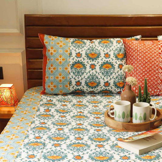 Kesari Ishq Flat I Fitted Bedsheet (108x108 Inches)