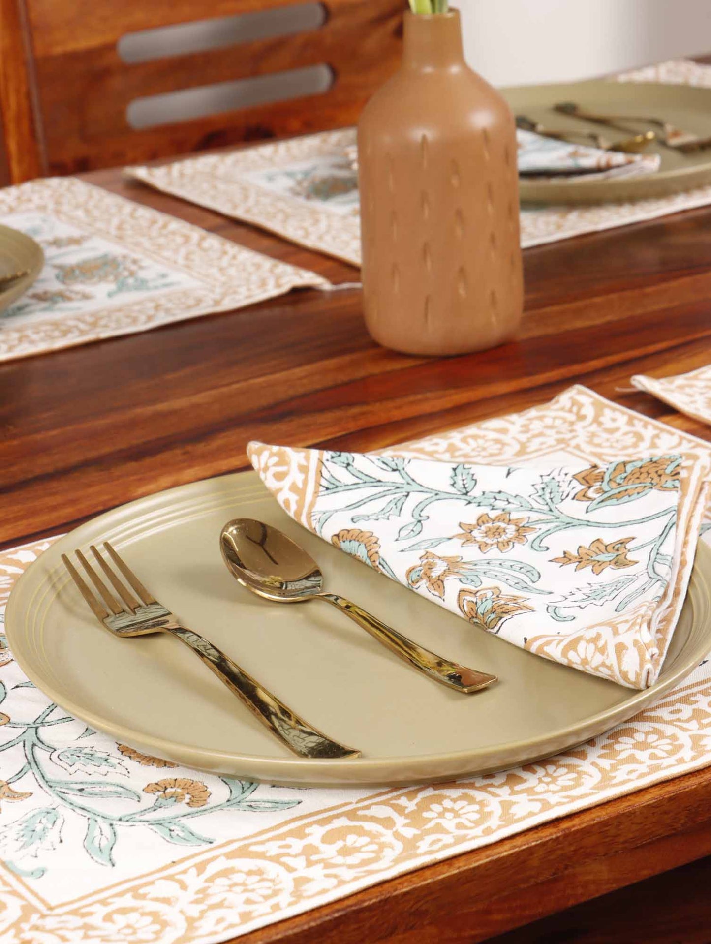Muskan - Hand Block Table Runner, Table Mats and Napkins