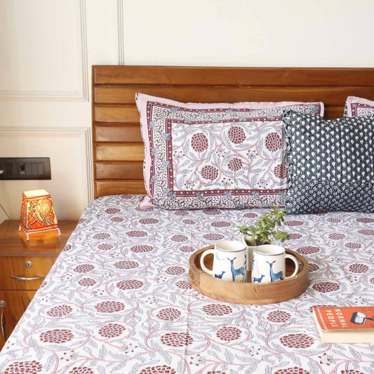 Anaar Red - Flat I Fitted Bedsheet (108x108 Inches)