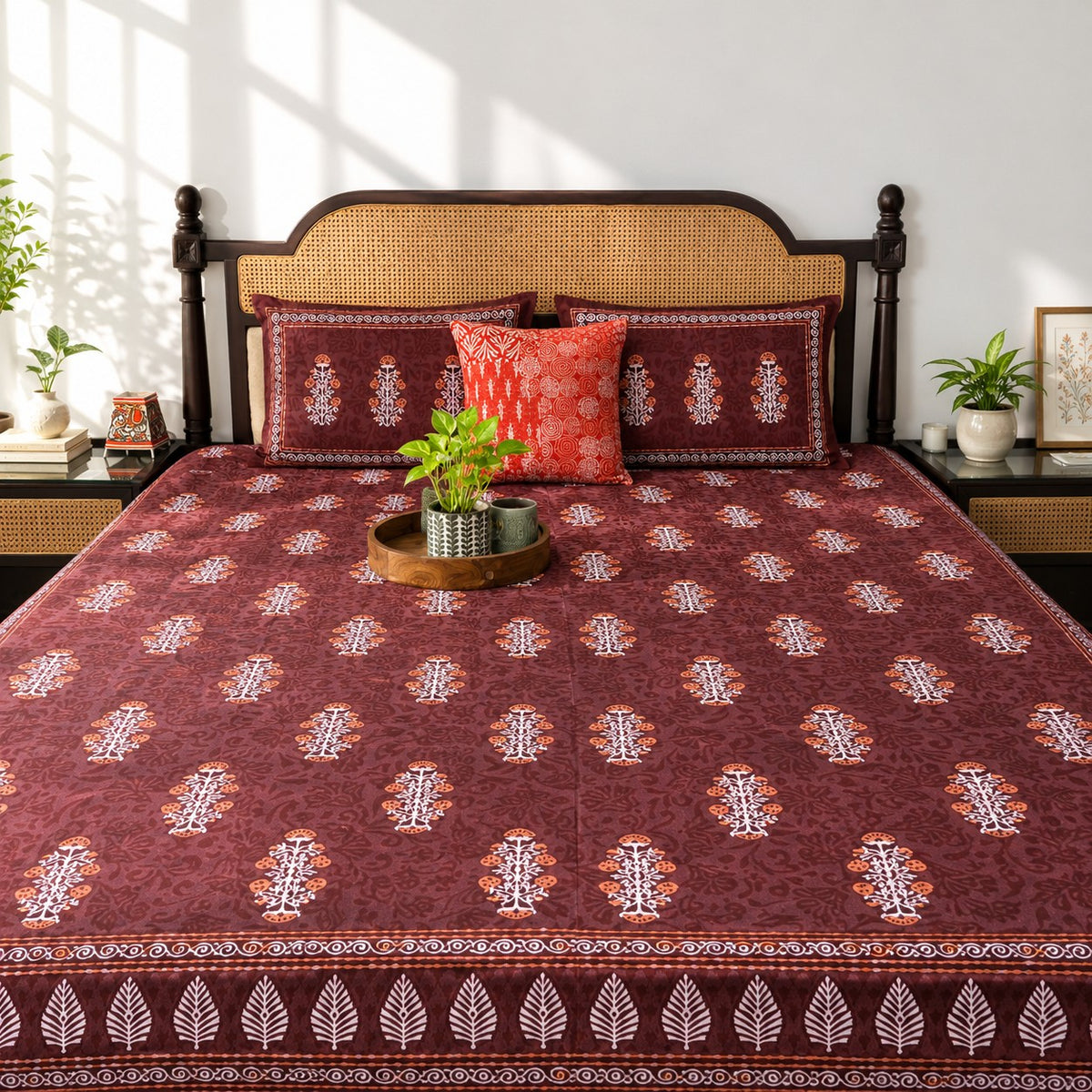 Kalamkari Guldasta - Flat I Fitted Bedsheet (90x108 Inches)