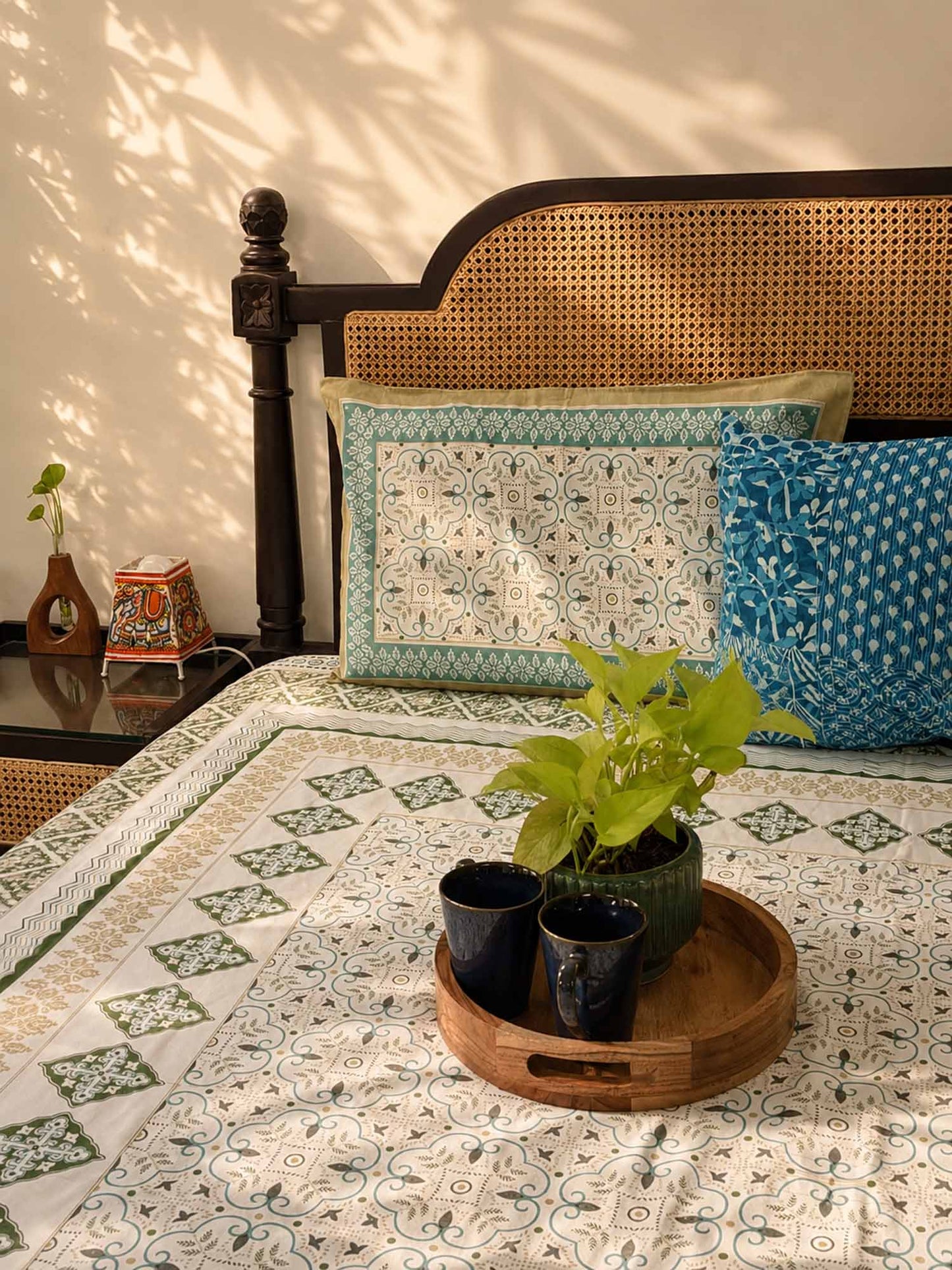 Meghal - Blue – Flat I Fitted Bedsheet (108x108 Inches)