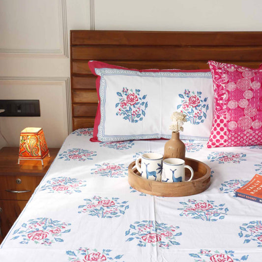 Pink Rose - Flat I Fitted Bedsheet (100x108 Inches)