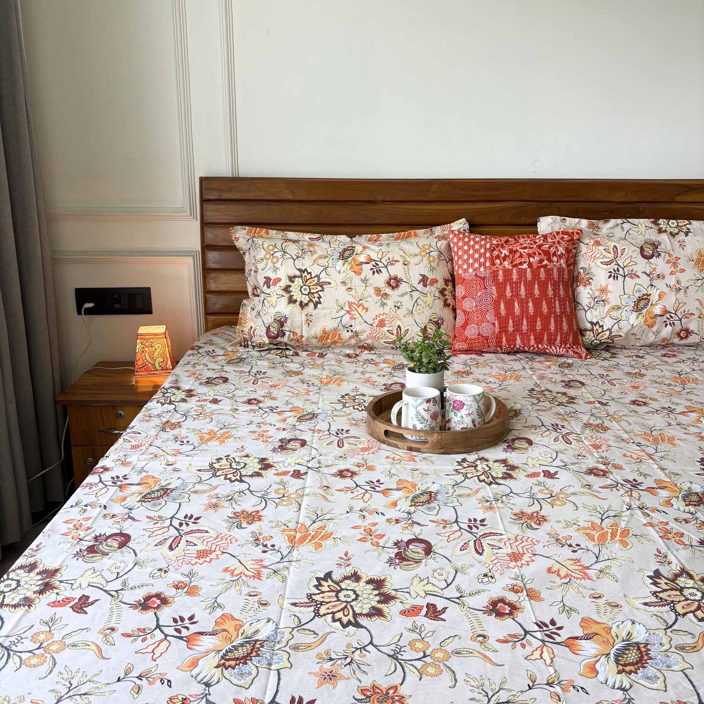 Anokhi Prints - Beige – Flat I Fitted Bedsheet (108x108 Inches)