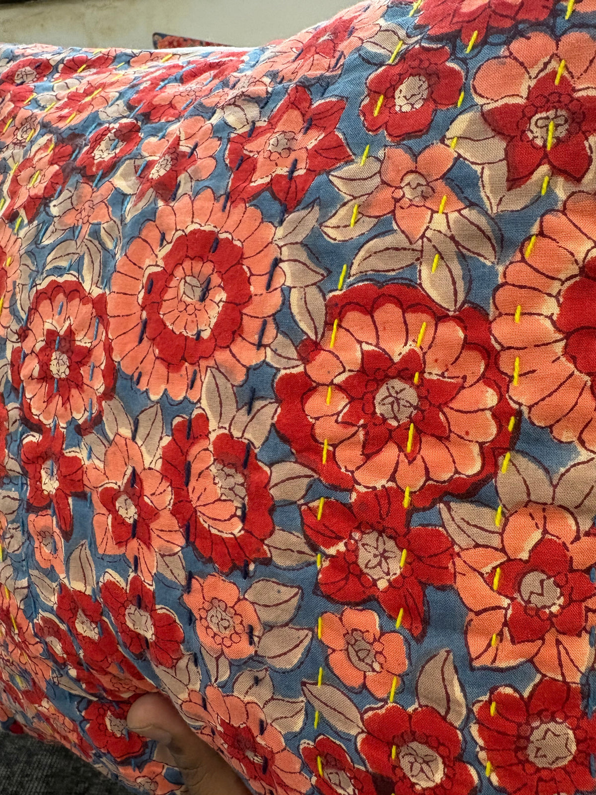 Gulshan – Handblock Kantha Stitch Cushion Cover