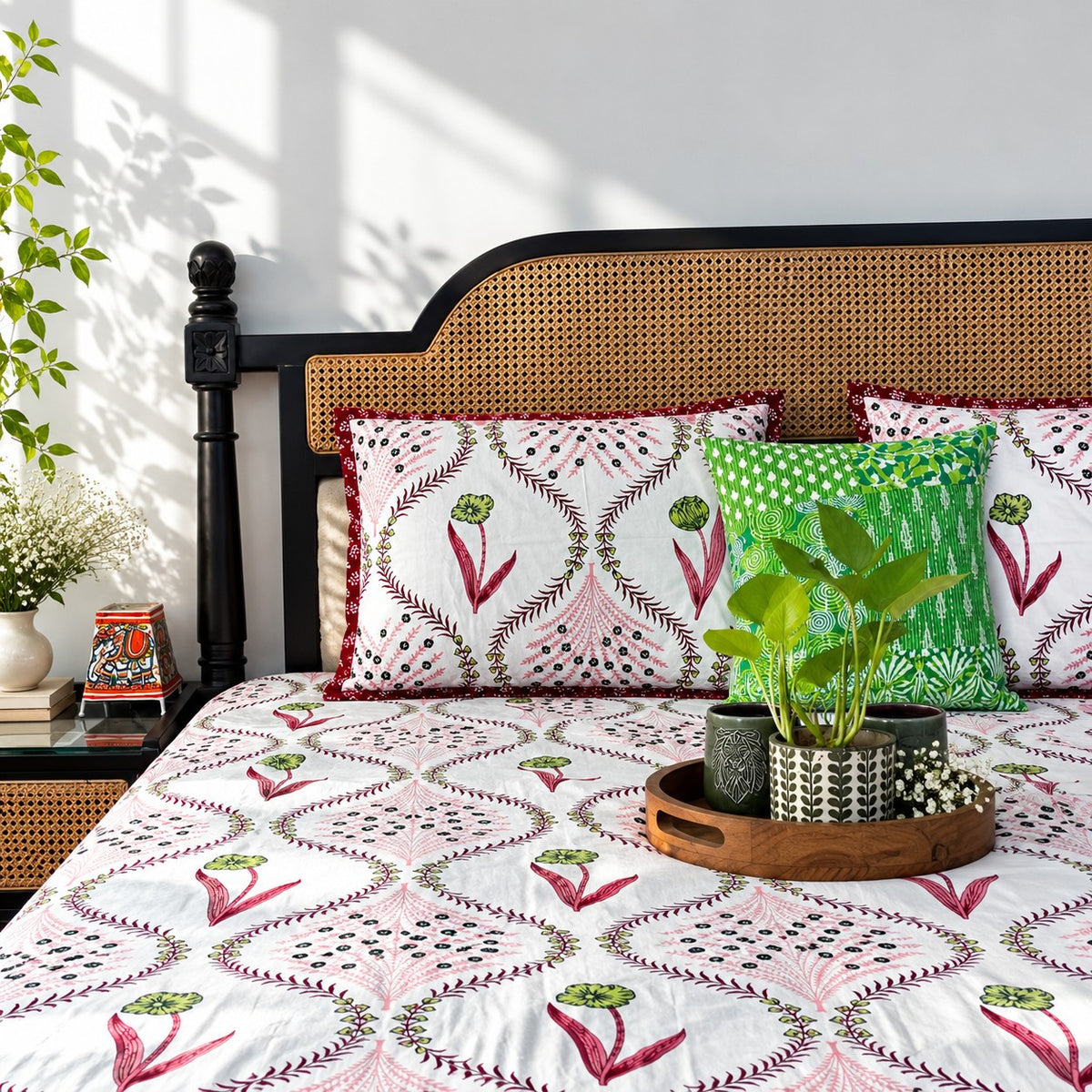 Kyaari Red - Flat I Fitted Bedsheet (108x108 Inches)