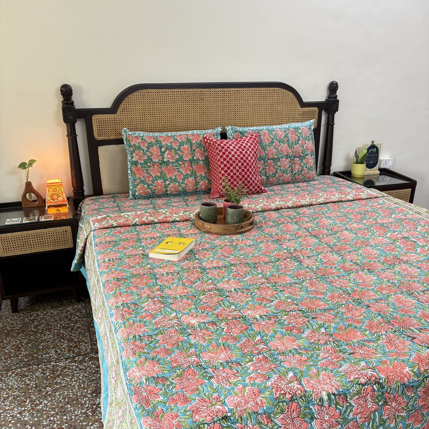 Double Bed Block Print Reversible Mul Dohar - Rajnigandha