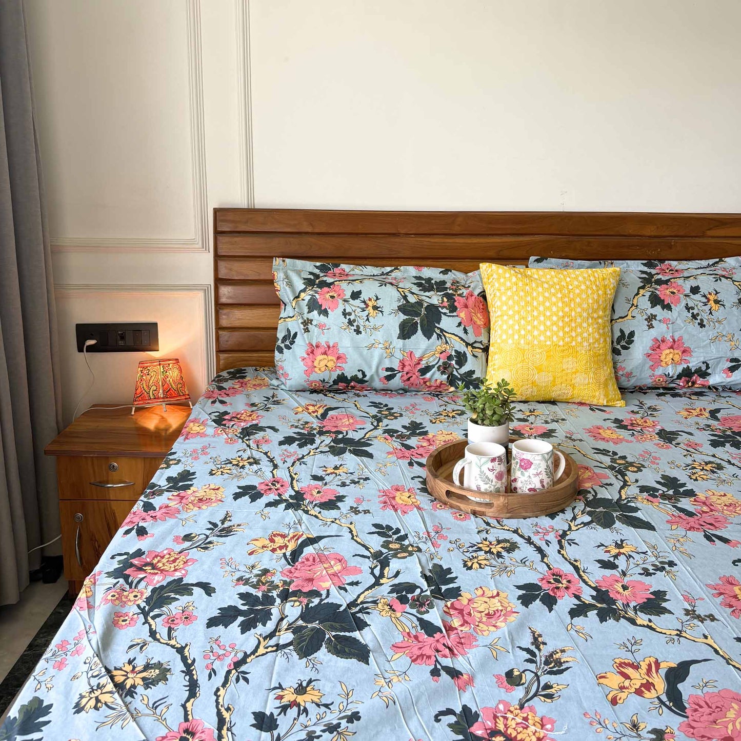 Anokhi Prints - Blue – Flat I Fitted Bedsheet (108x108 Inches)