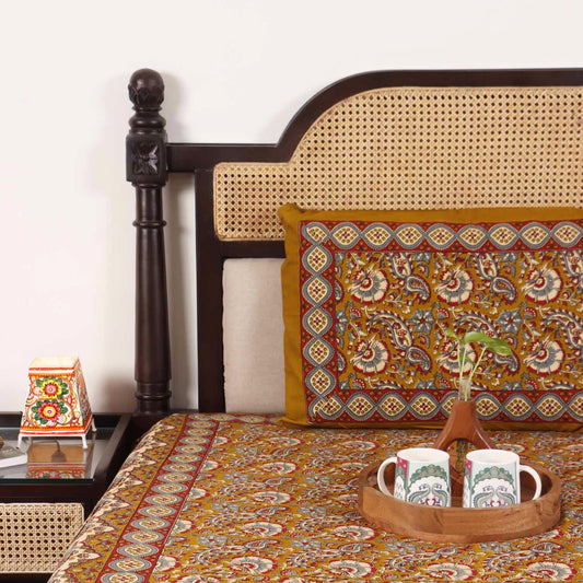 Kalamkari Booti Mustard - Single Bed Bedsheet (60x90 Inches)