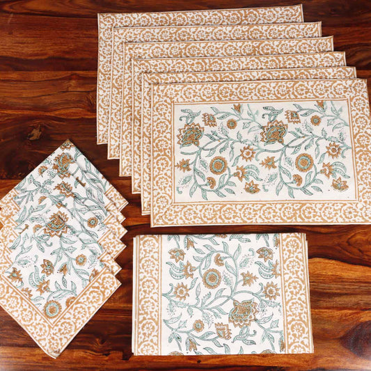 Muskan - Hand Block Table Runner, Table Mats and Napkins