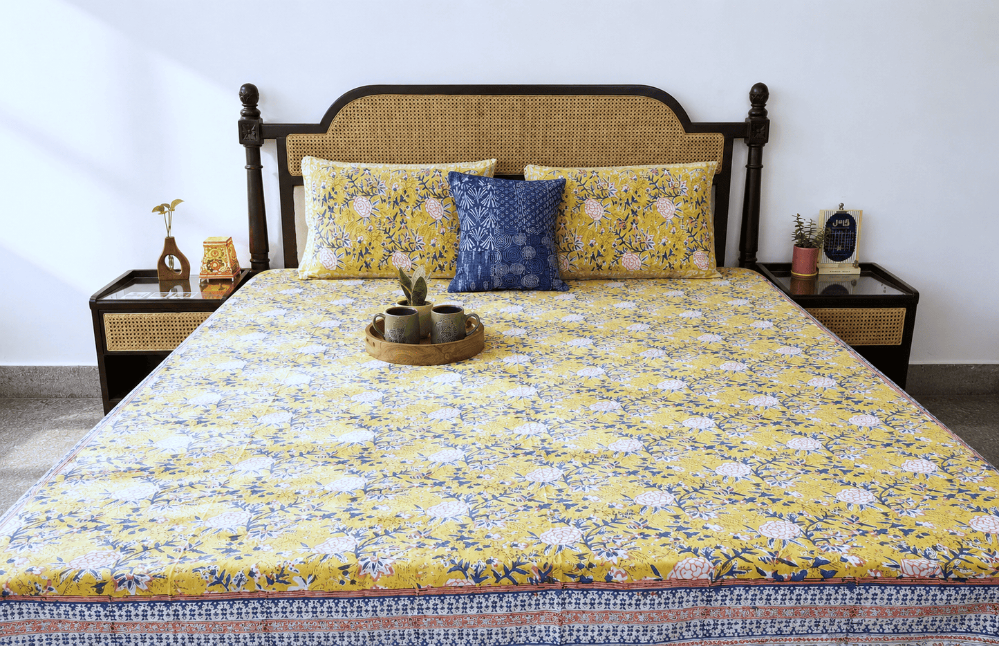 Peeli Bahar - Handblock Bedsheet (90 x 108 inches)