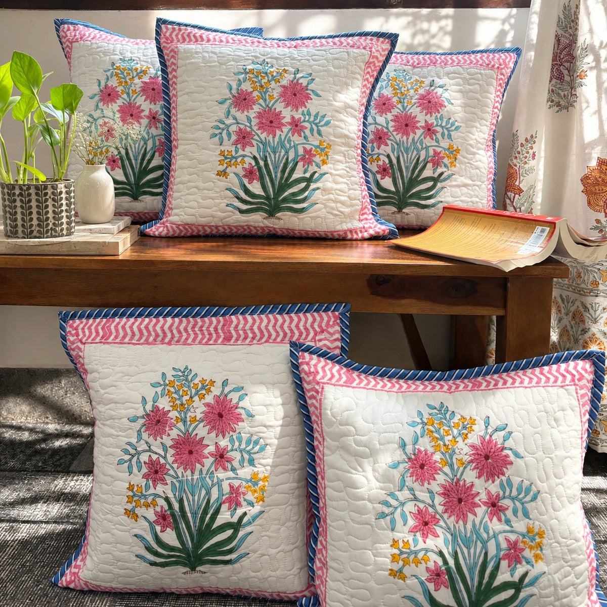 Gudhal - Quilted Handblock Cushion Cover