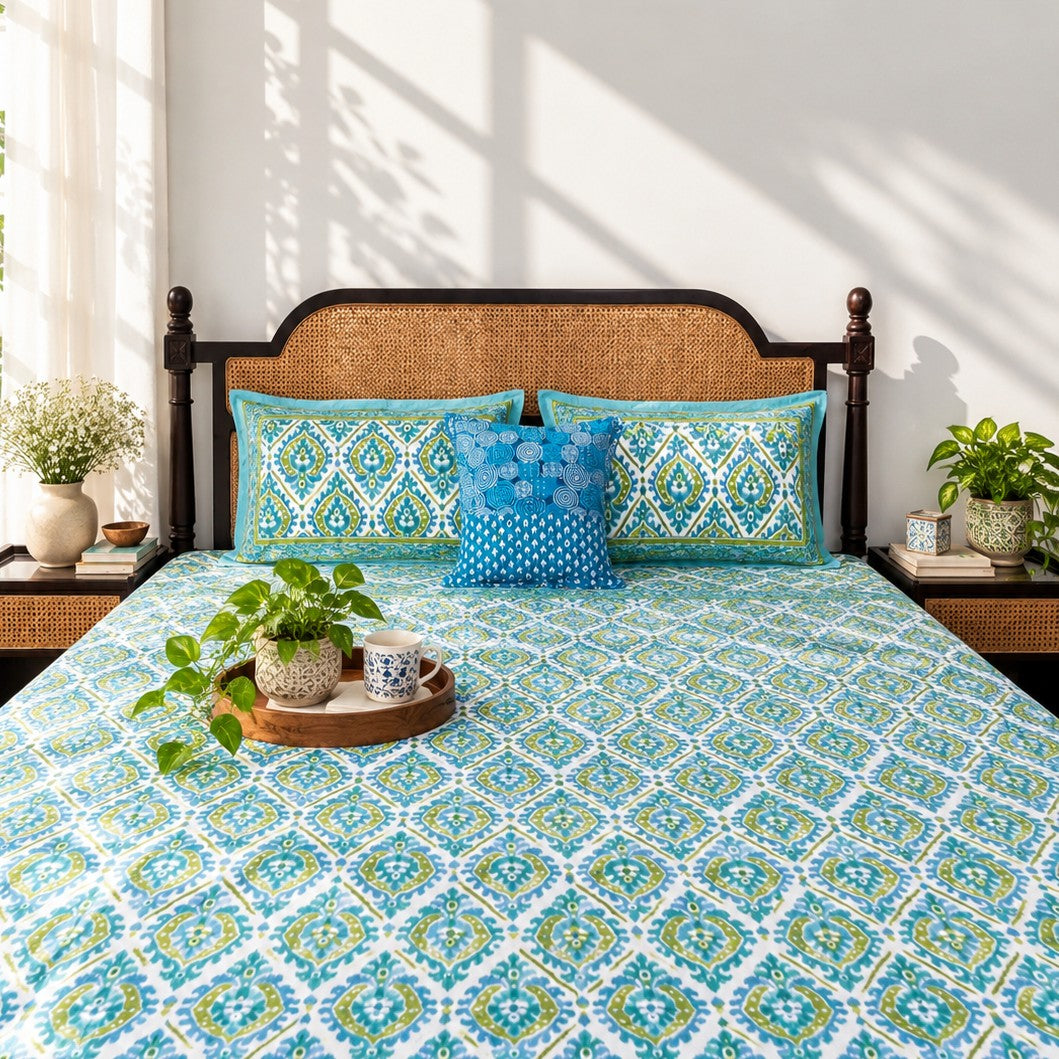 Dohar Bedding Set - Ikkat Blue