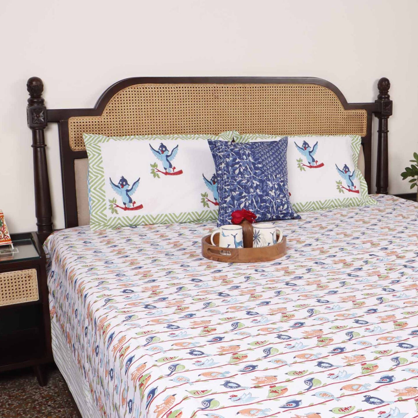 Chidiya Ghar - Hand block Bedsheet (108x108 Inches)