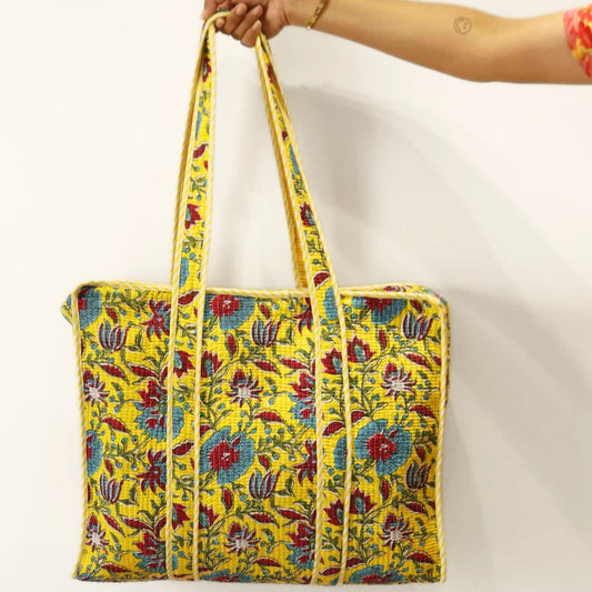 Jaipuri Quilted Tote Bag - Yellow