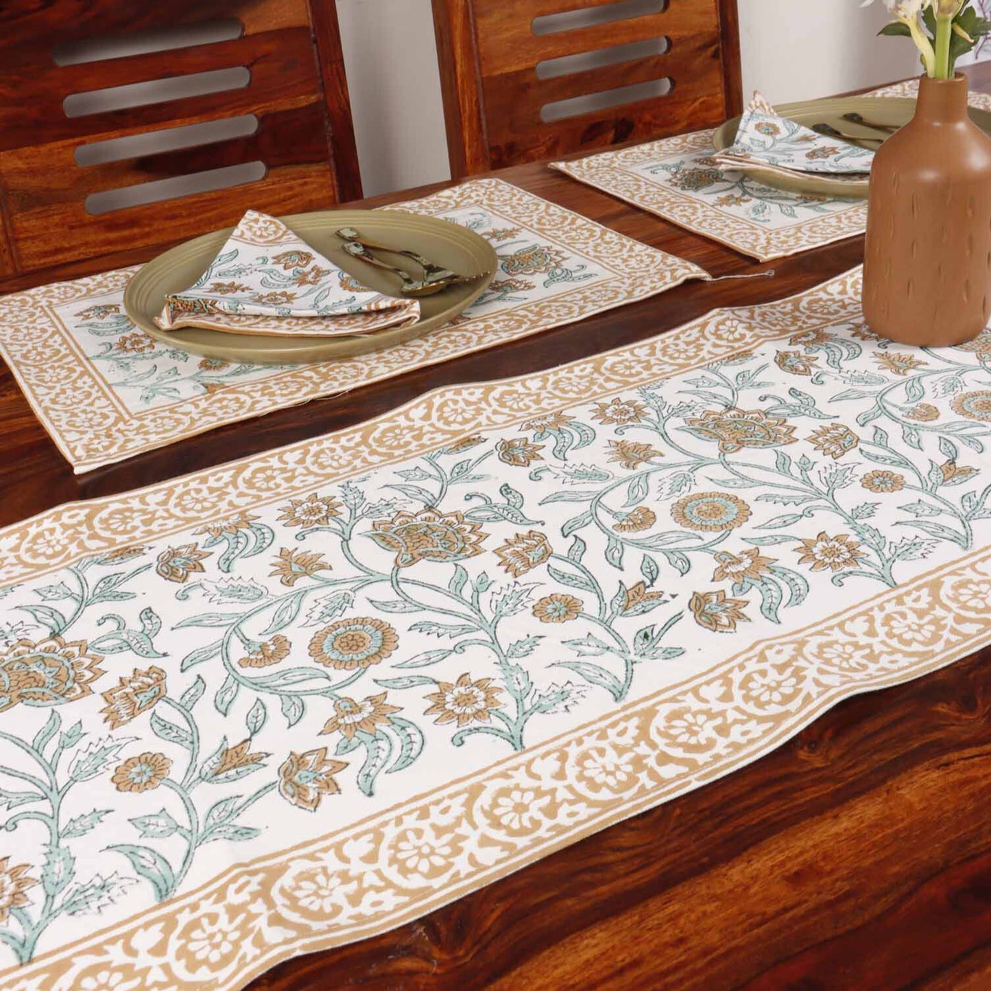 Muskan - Hand Block Table Runner, Table Mats and Napkins