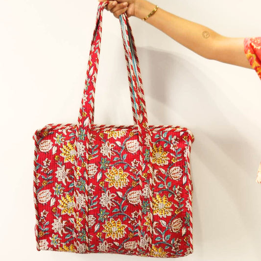 Jaipuri Quilted Tote Bag - Red