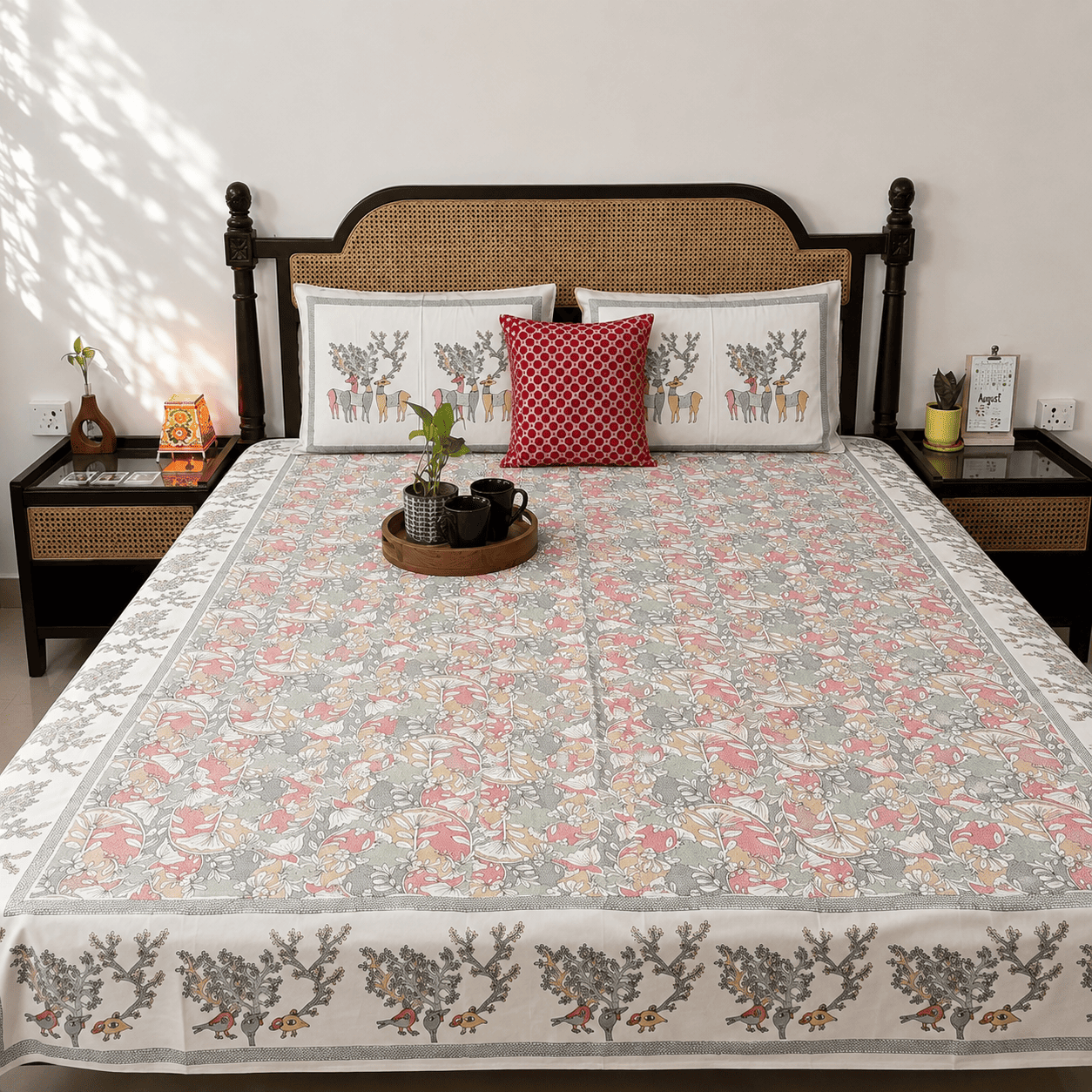 Hiran Pink - Flat I Fitted Bedsheet (90x108 Inches)