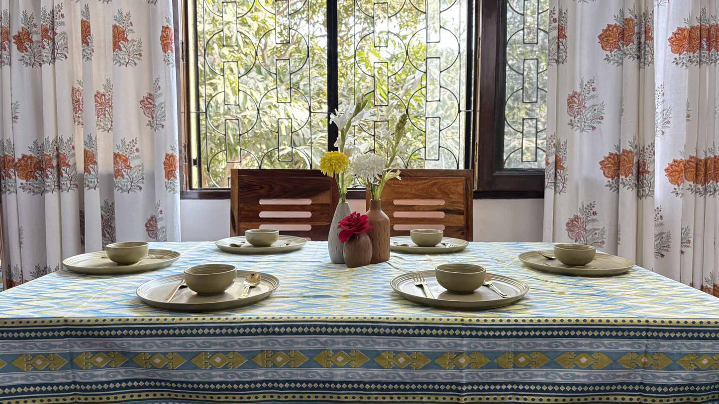 Buy Hand Block Six Seater Dining Table Cover. 