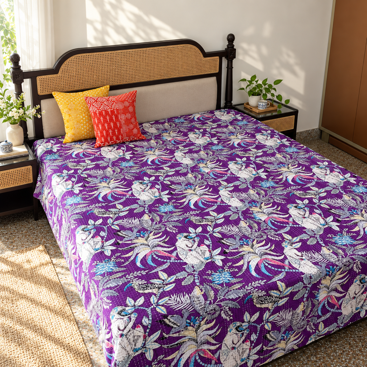 Jamun - Kantha Stitch Bedcover