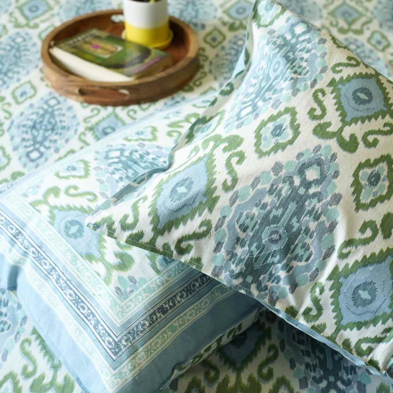 Ikkat - Blue - Flat/Fitted Bedsheet (90x108 Inches)
