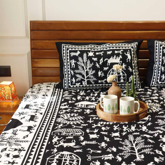 Kalamakri Worli - Flat I Fitted Bedsheet (90x108 inches)