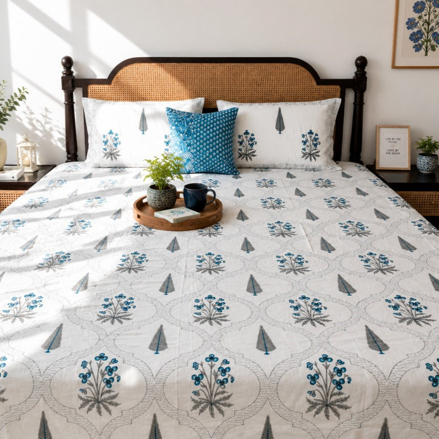 Nazakat Blue – Flat I Fitted Bedsheet (108x108 Inches)