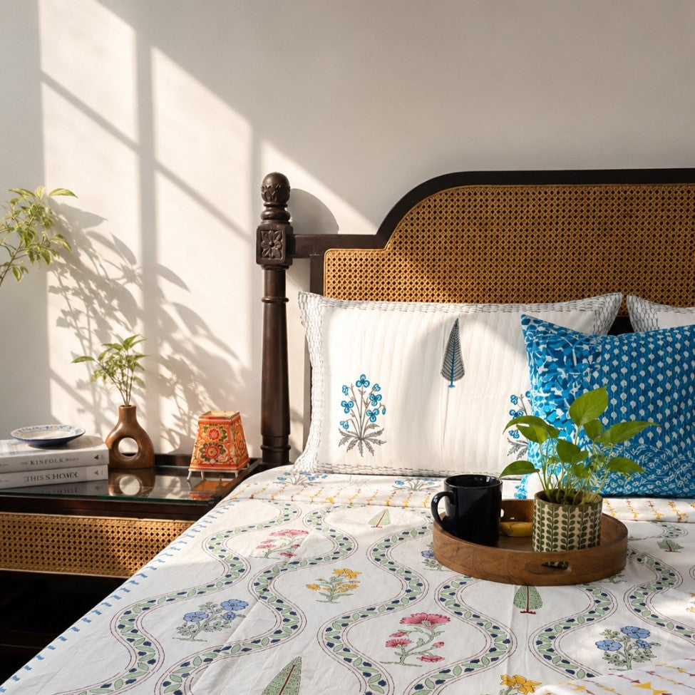 Pair Of Single Bed Hand Block Print Reversible Mul Dohar – Nargis