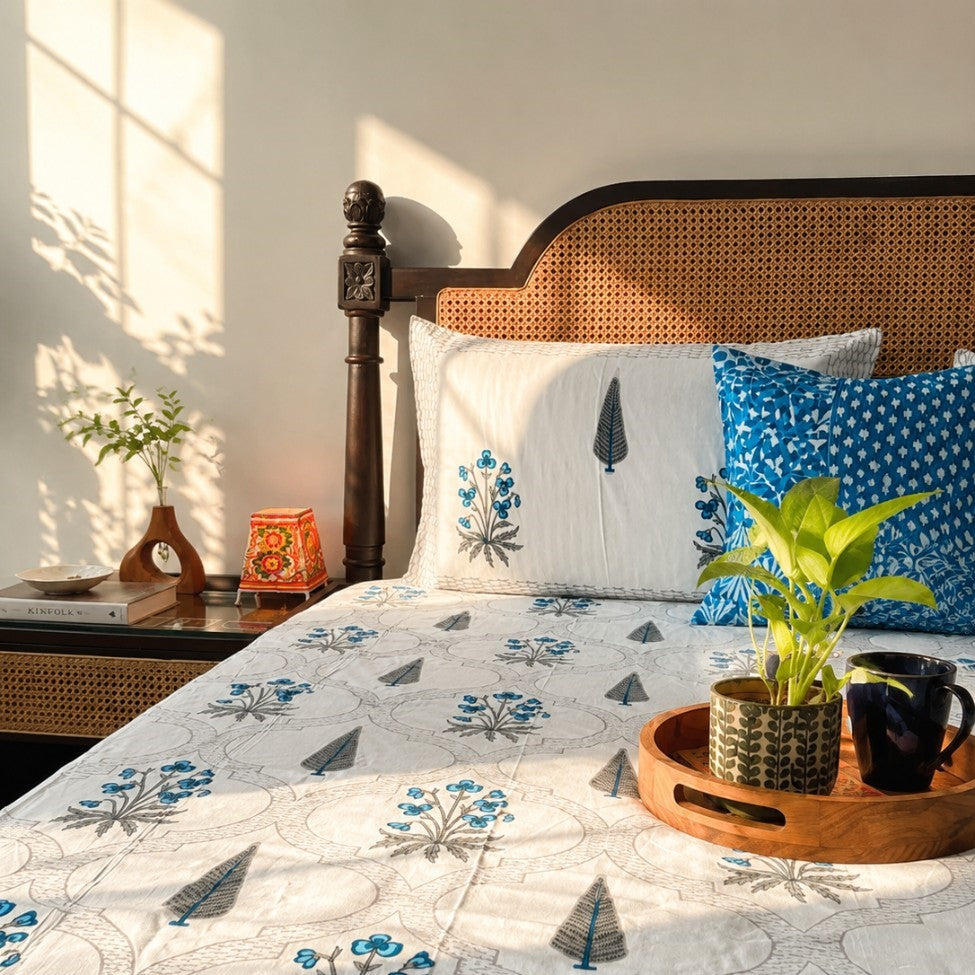 Nazakat Blue – Flat I Fitted Bedsheet (108x108 Inches)