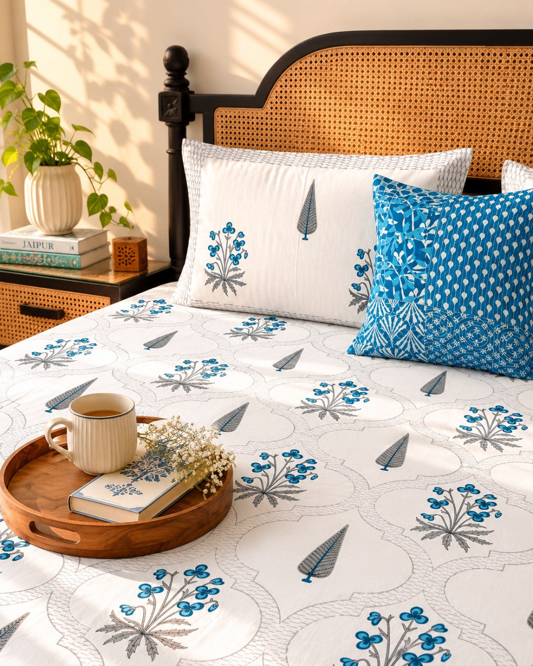 Nazakat Blue – Flat I Fitted Bedsheet (108x108 Inches)