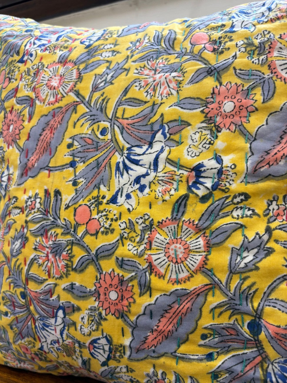 Guldasta – Handblock Kantha Stitch Cushion Cover