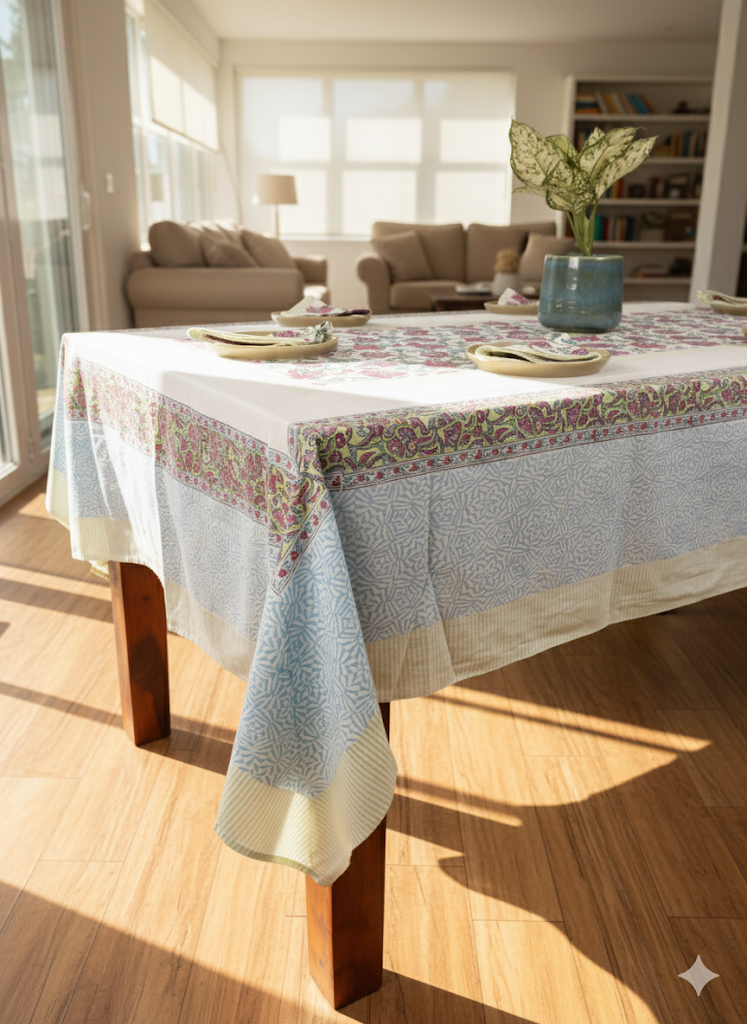 Vamika Hand Block Six seater Dining Table Cover With Napkins