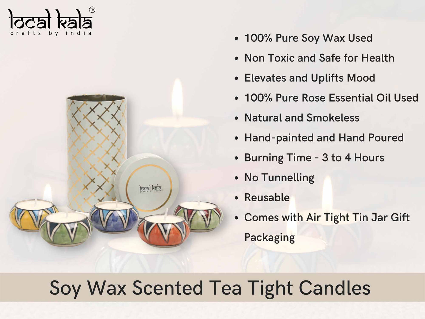 Scented Tea Lights Gift Hamper - Set of 5 with an Air tight jar