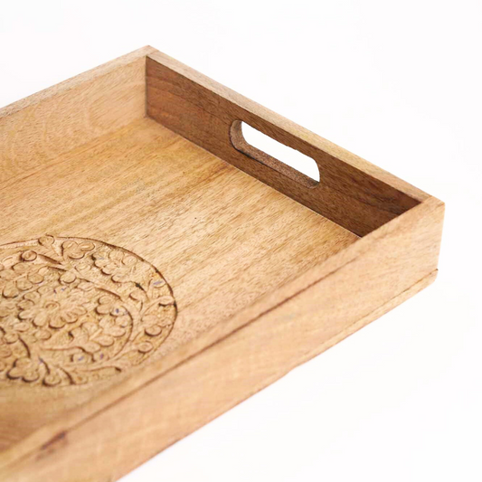 Mango Wooden Tray - With Carving