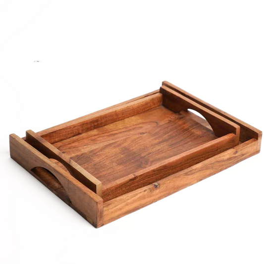 Rectangular Tray Set - Acacia Wood - Set of 2