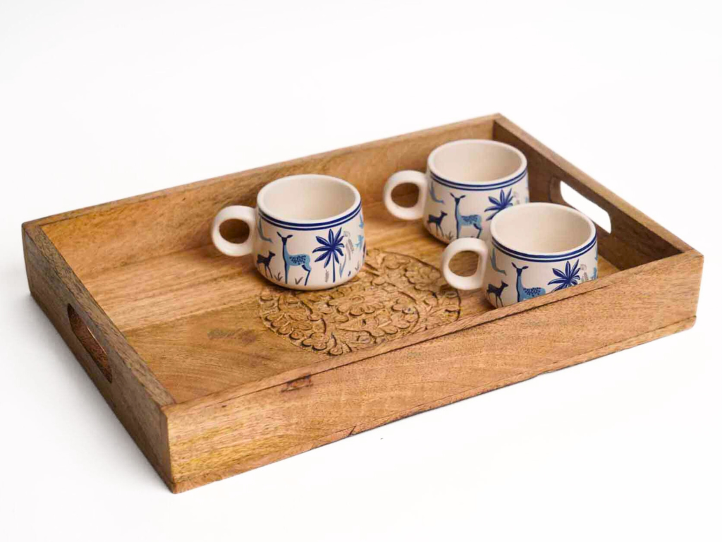 Mango Wooden Tray - With Carving