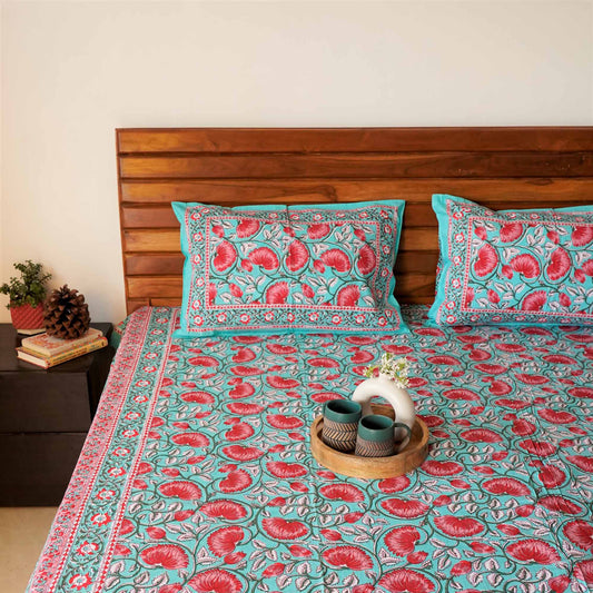 Begum – Green - Single/Flat/Fitted Bedsheet (108x108 Inches)