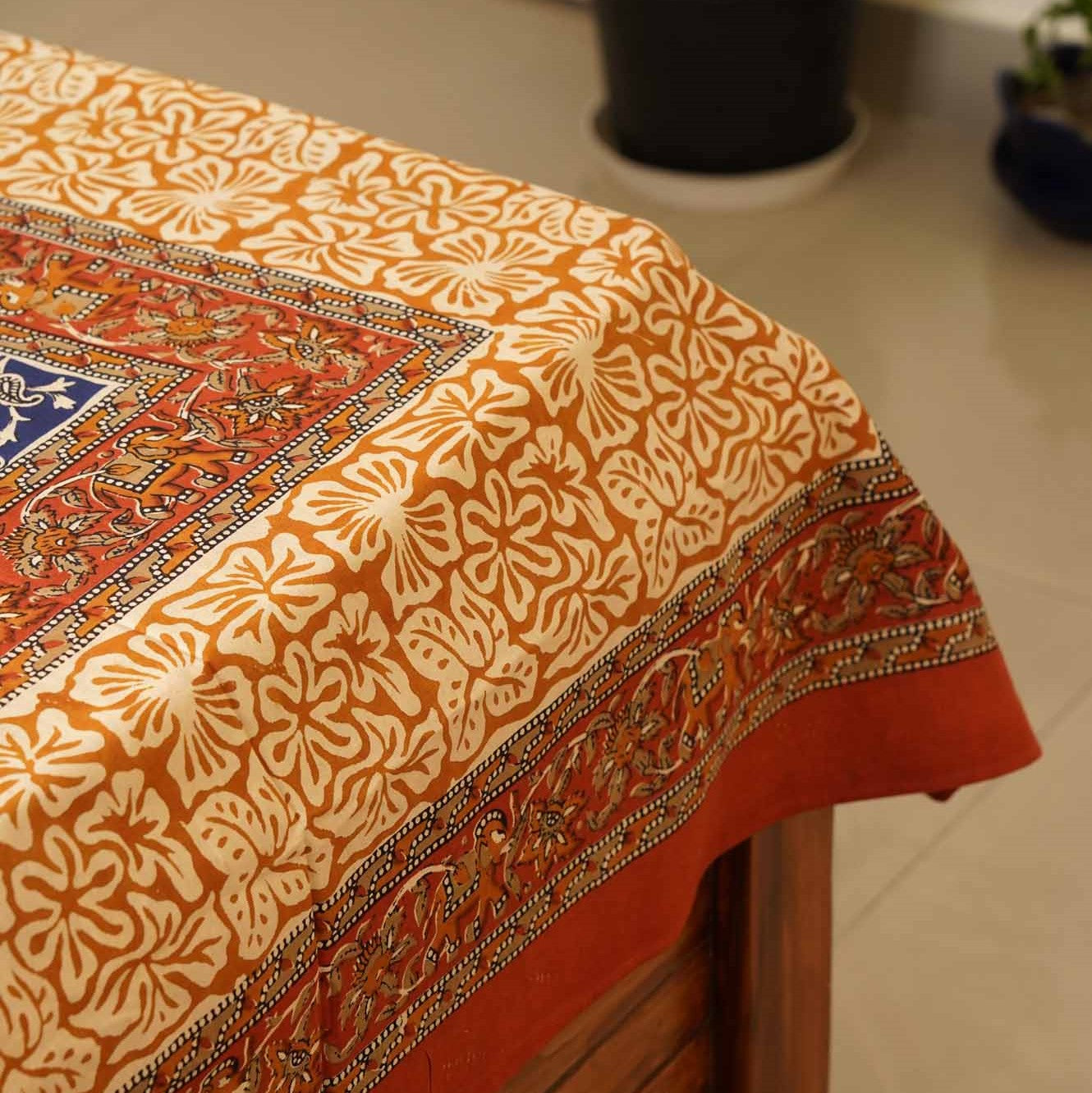 Blue Kalamkari - Flat I Fitted Bedsheet (90x108 Inches)