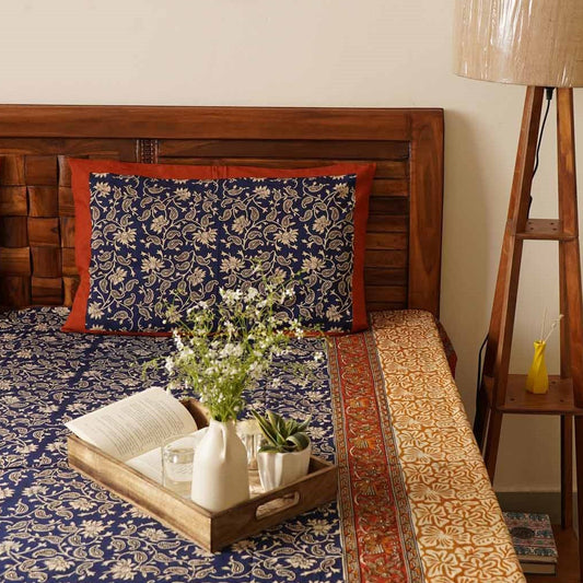 Blue Kalamkari - Single Bed Bedsheet (60x90 Inches)