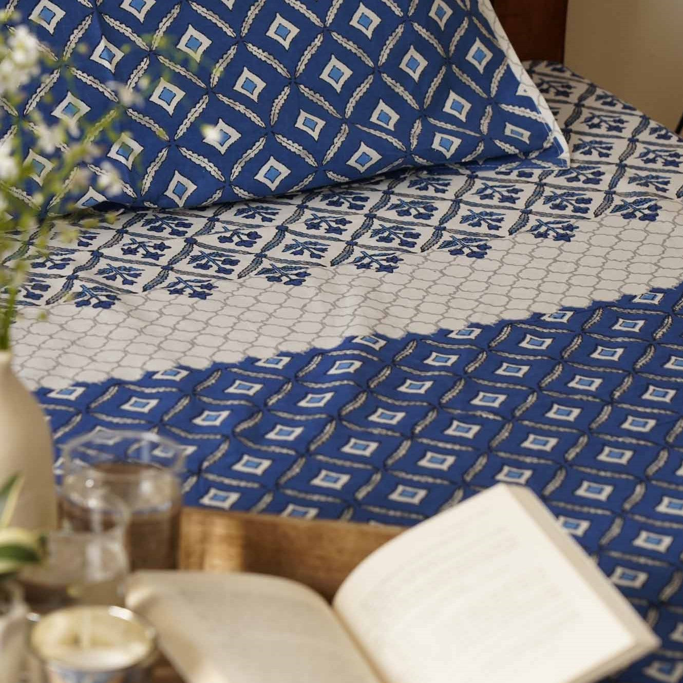 Bageecha - Blue - Flat/Fitted Bedsheet (108x108 Inches)