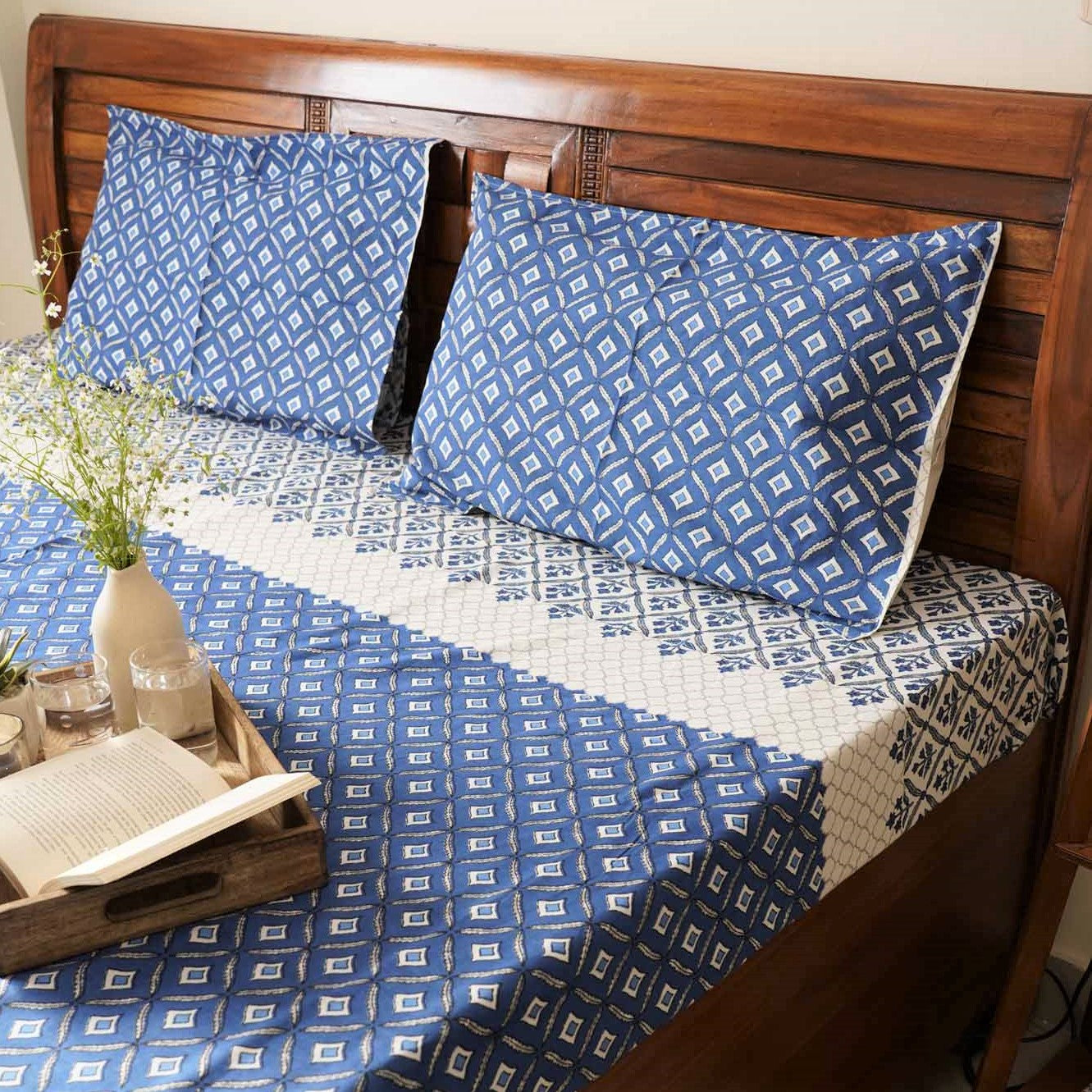 Bageecha - Blue - Flat/Fitted Bedsheet (108x108 Inches)