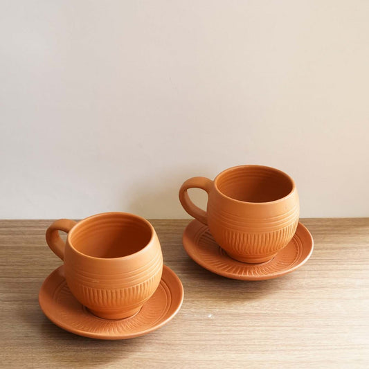 Terracotta Tea Cups With Saucer - Set of 2