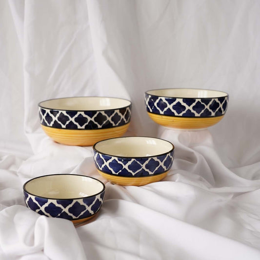 Moroccan Yellow Blue Serving Bowls - Set of 4