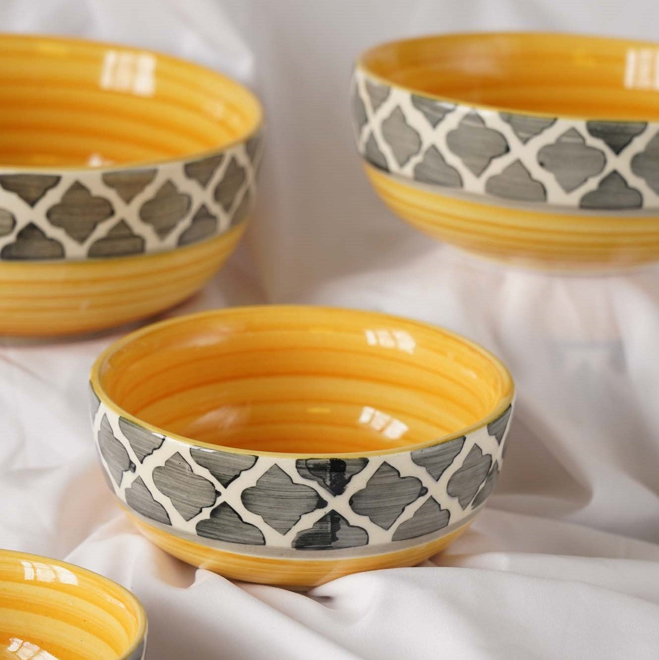 Moroccan Yellow - Grey Serving Bowls - Set of 4